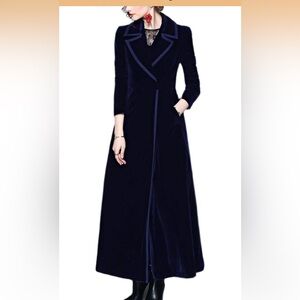 Omoone Women's Double Breasted Lapel Midi Long Vintage Velvet Trench Coat